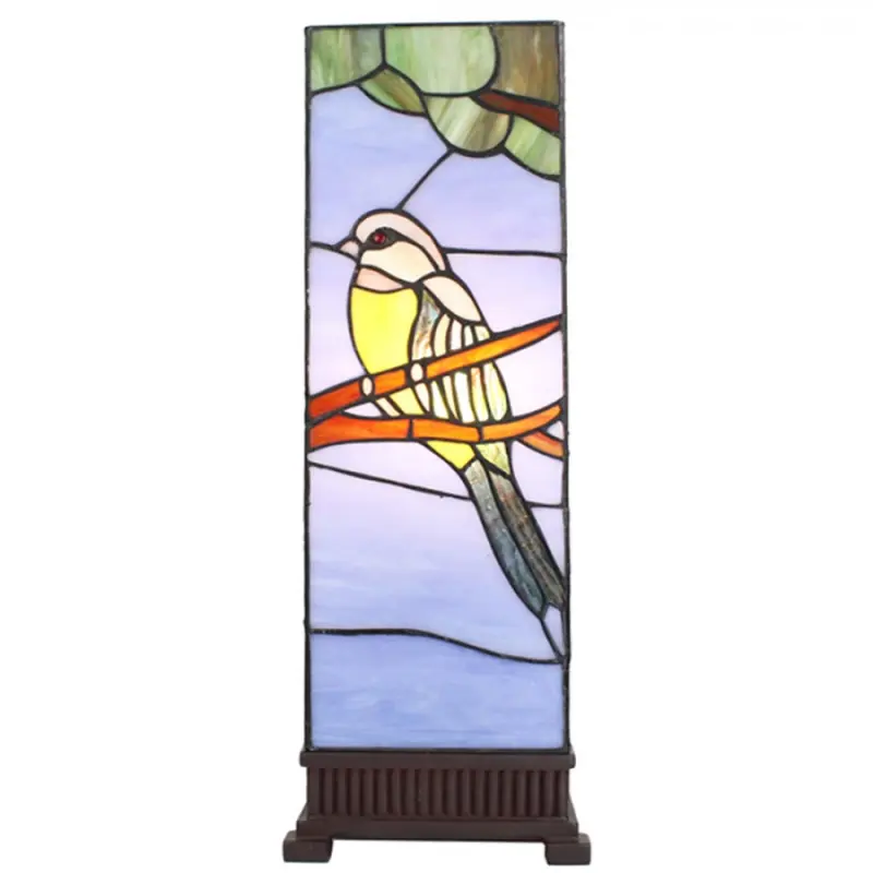 Modrá stolní lampa Tiffany s ptáčkem Birdie – 18x18x48 cm