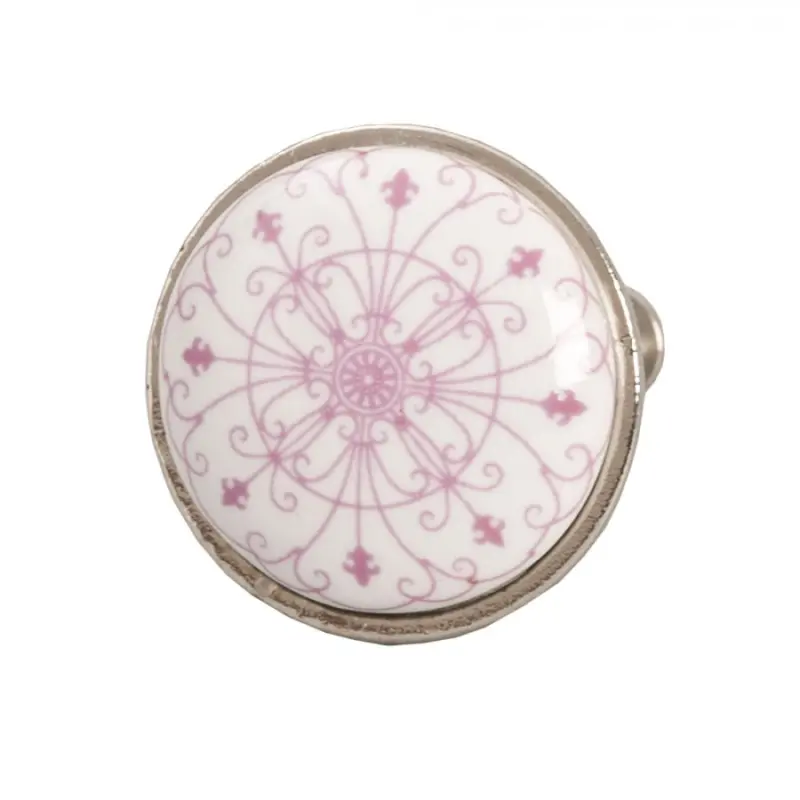 Kulatá keramická knopka s růžovými ornamenty