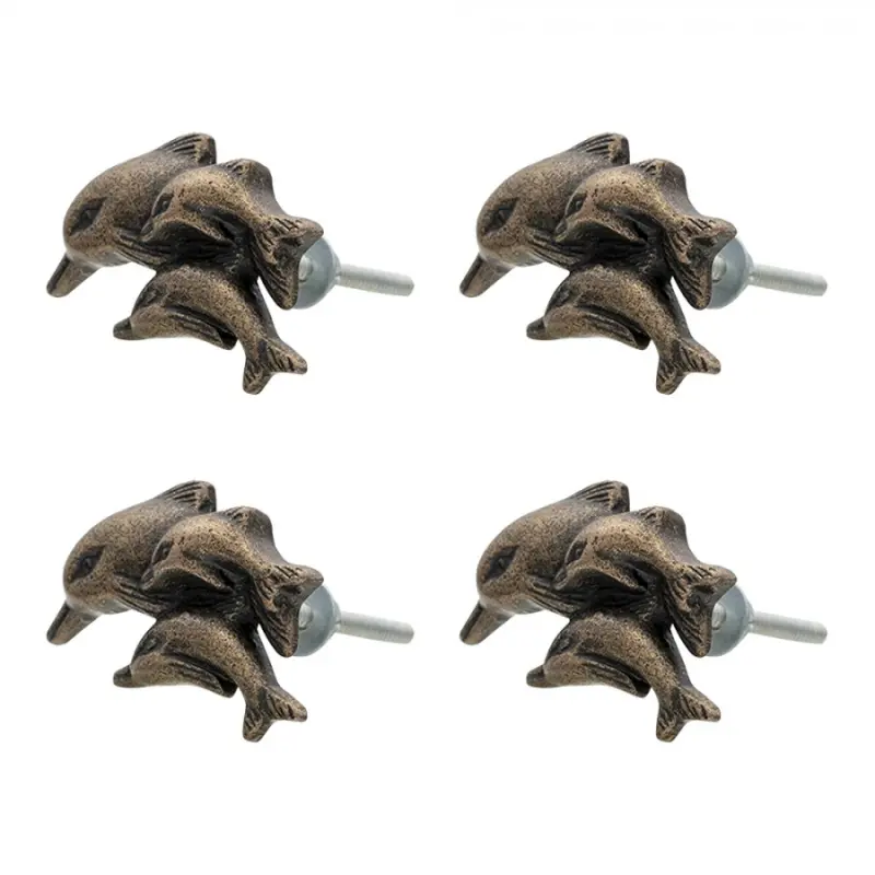Sada 4ks černá kovová úchytka s patinou delfín Rohais – 6x4x4 cm