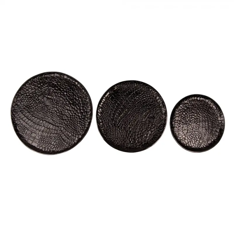 3ks černý kovový dekorativní podnos/ tác – 40x2 / 35x2 / 29x2 cm