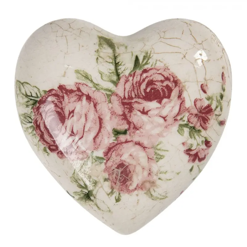 Dekorace vintage srdce s růžemi Rose – 8x8x4 cm