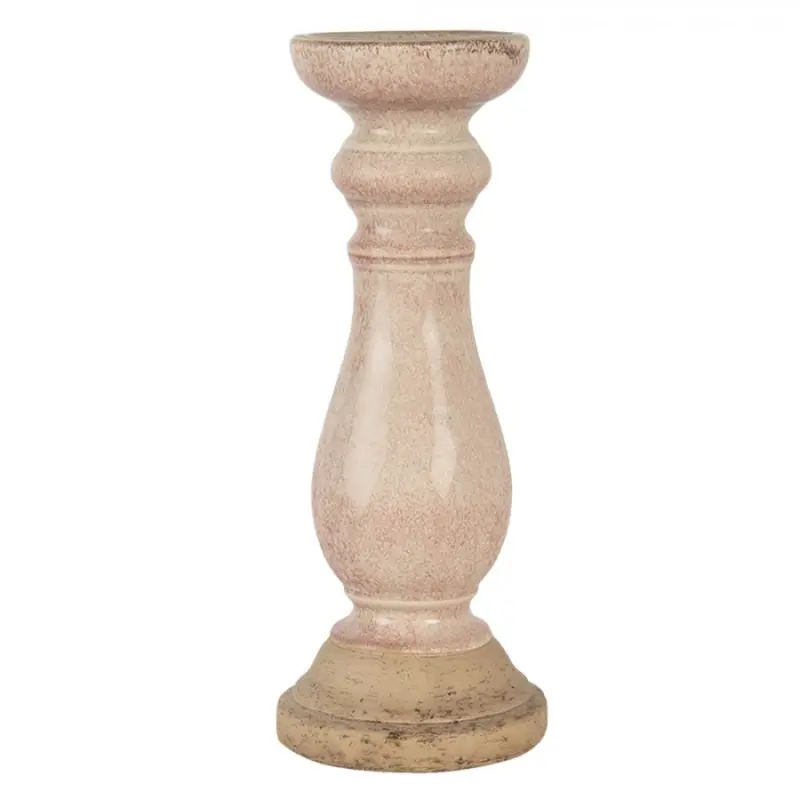 Světle růžový svícen se zdobenou nohou – 14x36 cm