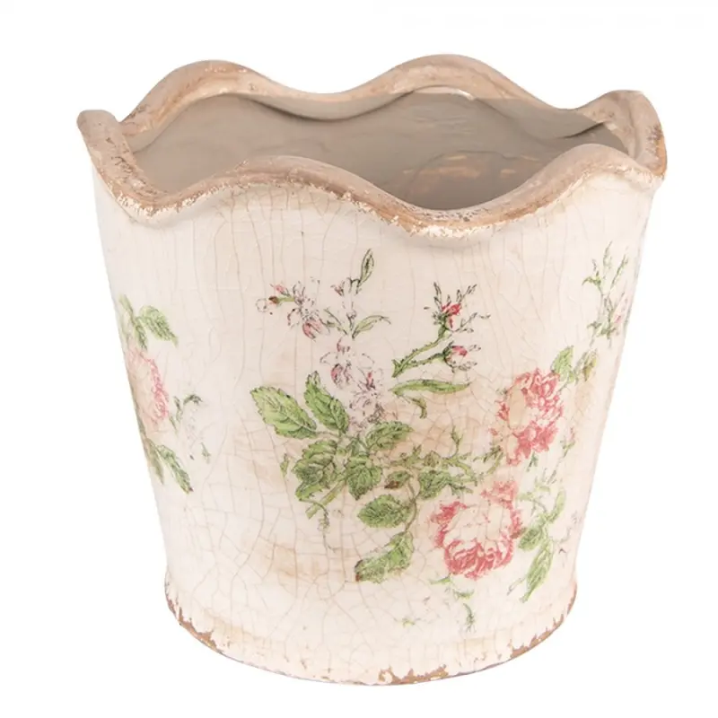 Keramický obal na květináč s růžemi a vlnitým okrajem Roses V S – 12x11 cm