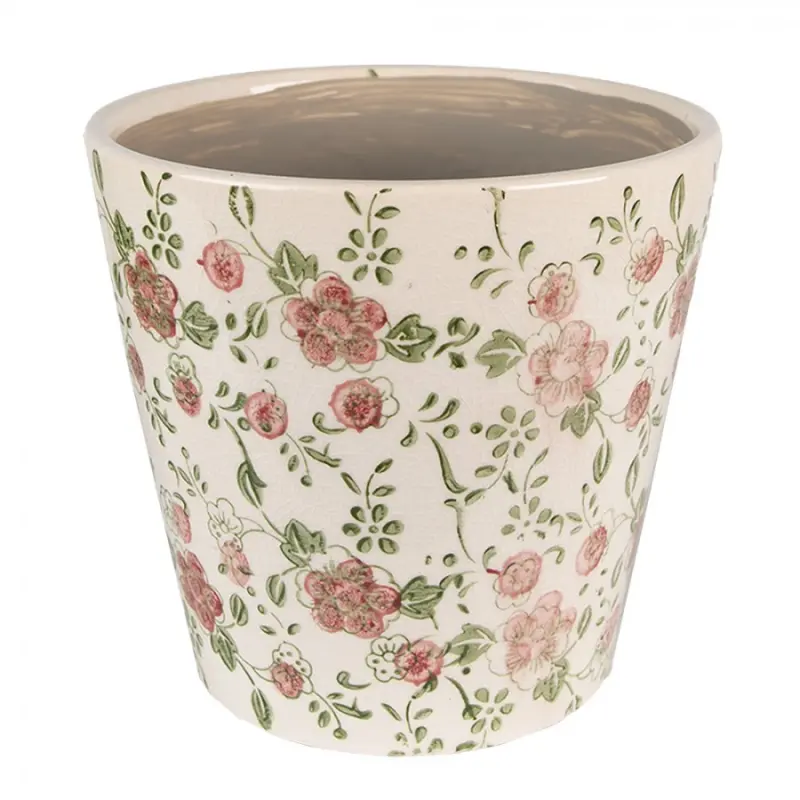 Keramický obal na květináč s růžovými květy Lys XS – 12x10 cm