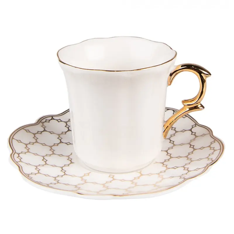 Bílý porcelánový šálek se vzorovaným podšálkem Tasse – 95 ml