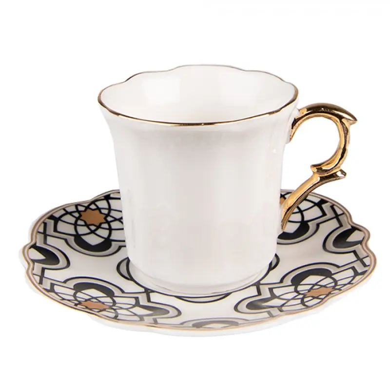 Bílý porcelánový šálek s barevným podšálkem Cuppie - Ø12*7 / 95 ml Clayre & Eef