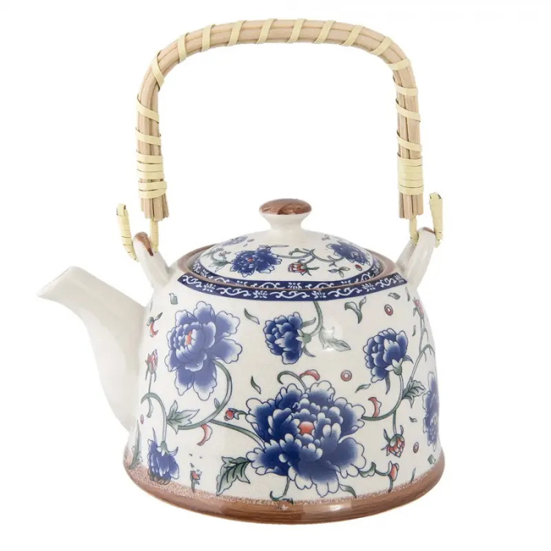Porcelánová konvička s modrými květy a se sítkem – 700 ml