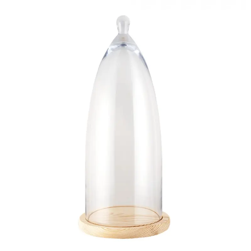 Světle hnědý dřevěný podnos se skleněným poklopem Becca - Ø 24*56 cm Clayre & Eef