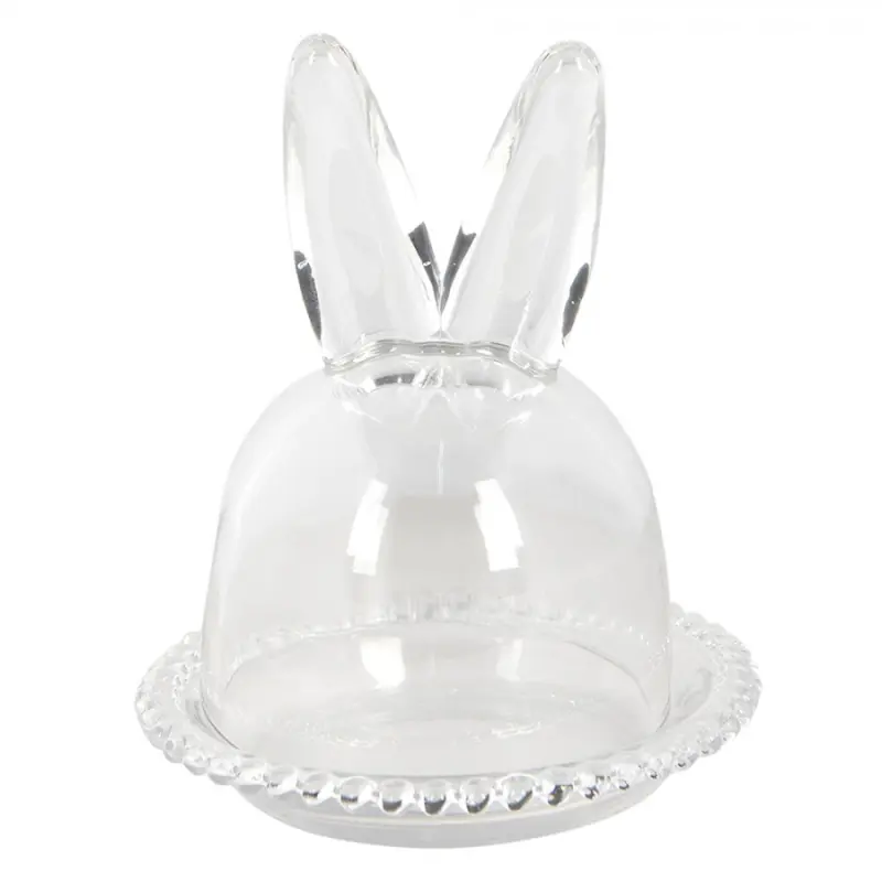Skleněný podnos s poklopem a oušky Rabbit - Ø 14*16 cm Clayre & Eef