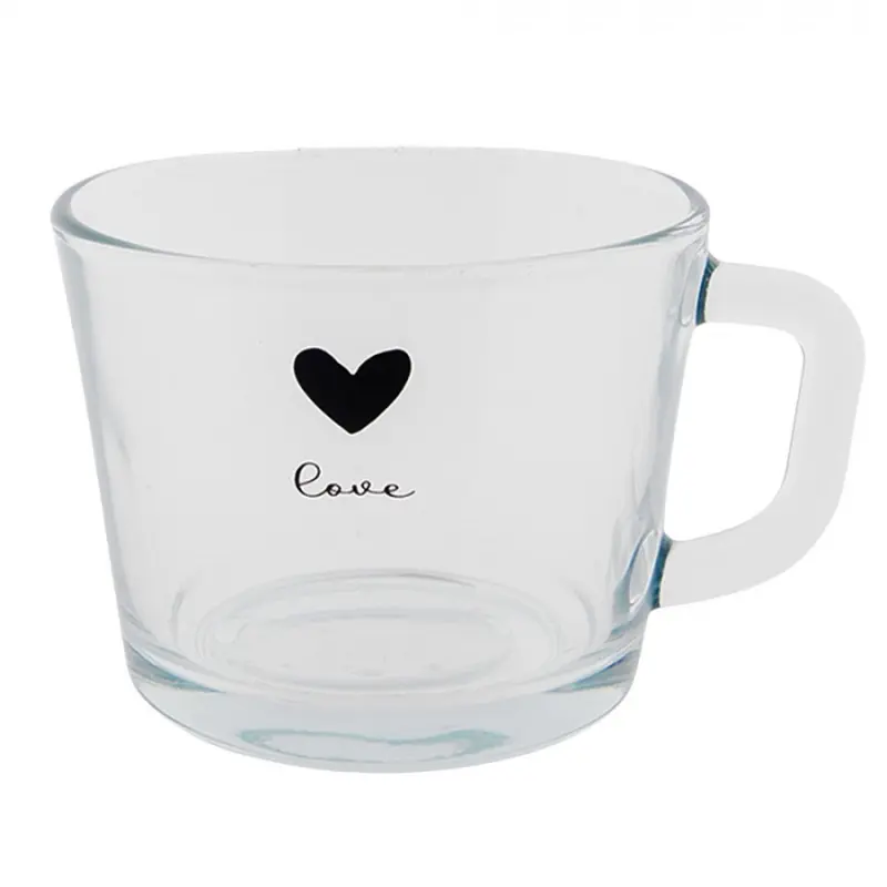 Skleněný hrneček s černým srdíčkem Love – 450 ml