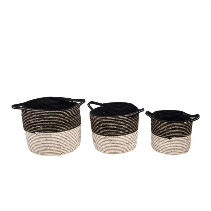 3 ks hnědo béžových pletených košíků s uchy – 52x31 / 46x27 / 37x23 cm