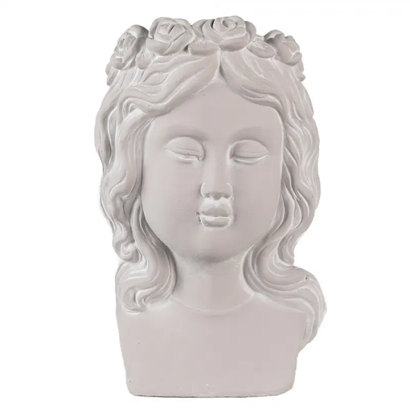 Šedý antik cementový květináč dívka s věněčkem – 20x17x30 cm