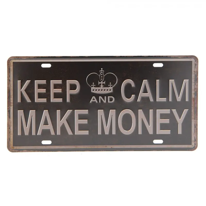 Hnědo černá kovová cedule MAKE MONEY s odřením a patinou- 30*15 cm – 30x1x15 cm