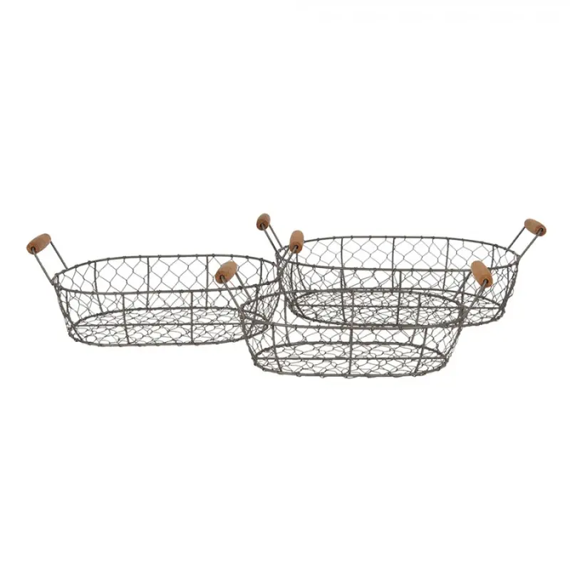 Sada 3 bambusových košíků s bílou patinou – 42x27x15 / 38x23x14 / 34x19x13 cm