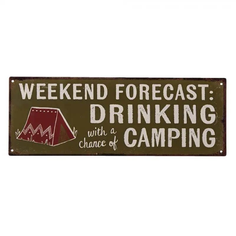 Nástěnná kovová cedule Drinking  &amp;amp; Camping – 36x1x13 cm