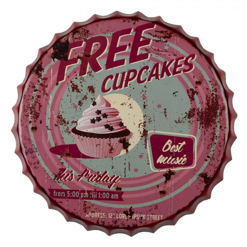 Kovová kulatá nástěnná cedule Cupcake – 50x4 cm