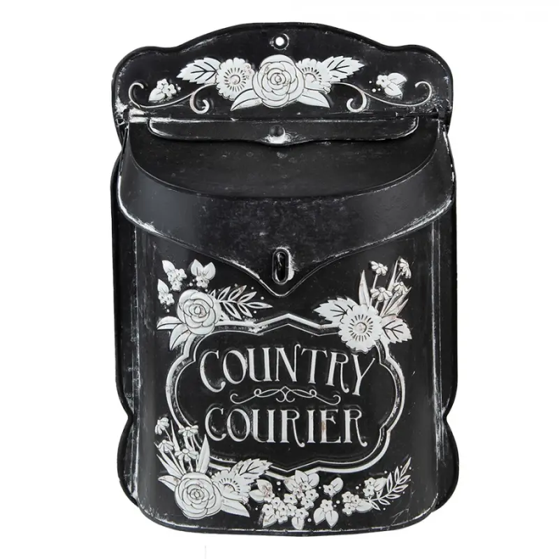 Černá antik poštovní schránka s květy Country Courier - 26*10*35 cm Clayre & Eef