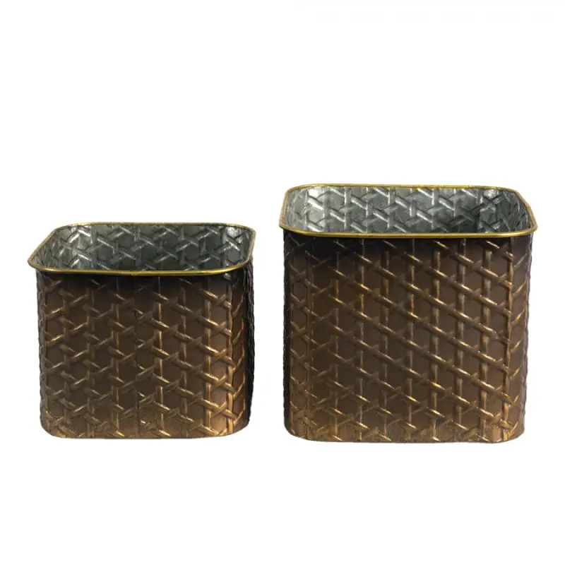 2ks zlatý antik dekorační obal na květináč - 20*20*17 / 18*18*14 cm Clayre & Eef