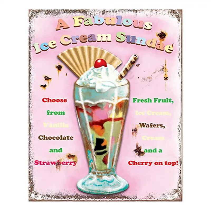 Růžová nástěnná kovová cedule Ice Cream – 20x1x25 cm