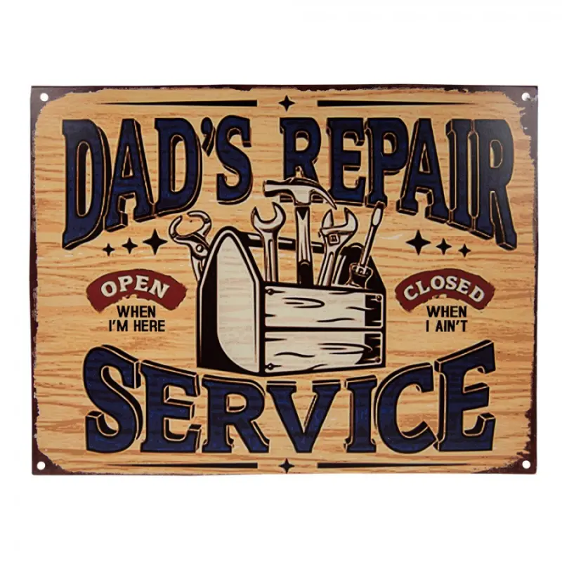 Béžová nástěnná kovová cedule Dad´s Repair Service – 33x1x25 cm