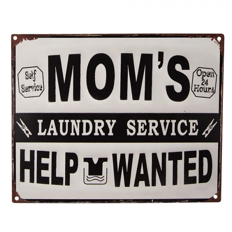 Bílo-černá antik nástěnná kovová cedule Mom´s Laundry Service – 25x1x20 cm