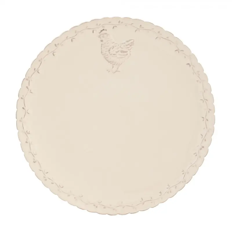 Béžový keramický jídelní talíř s dekorem slepičky Chicken Rustic – 26 cm