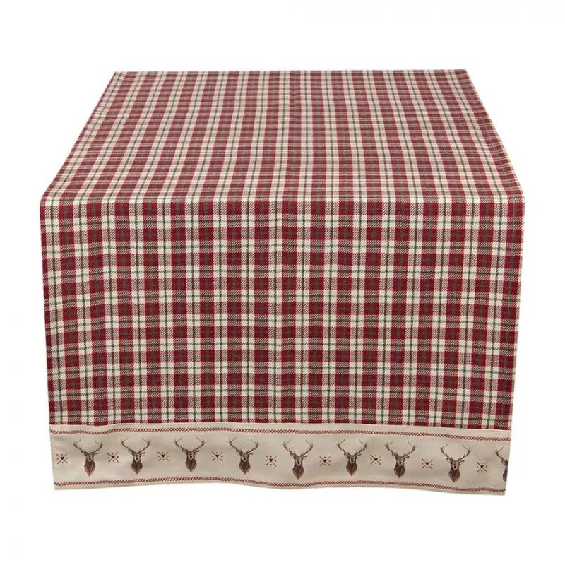 Kostkovaný běhoun na stůl s jeleny Cosy Lodge – 50x140 cm