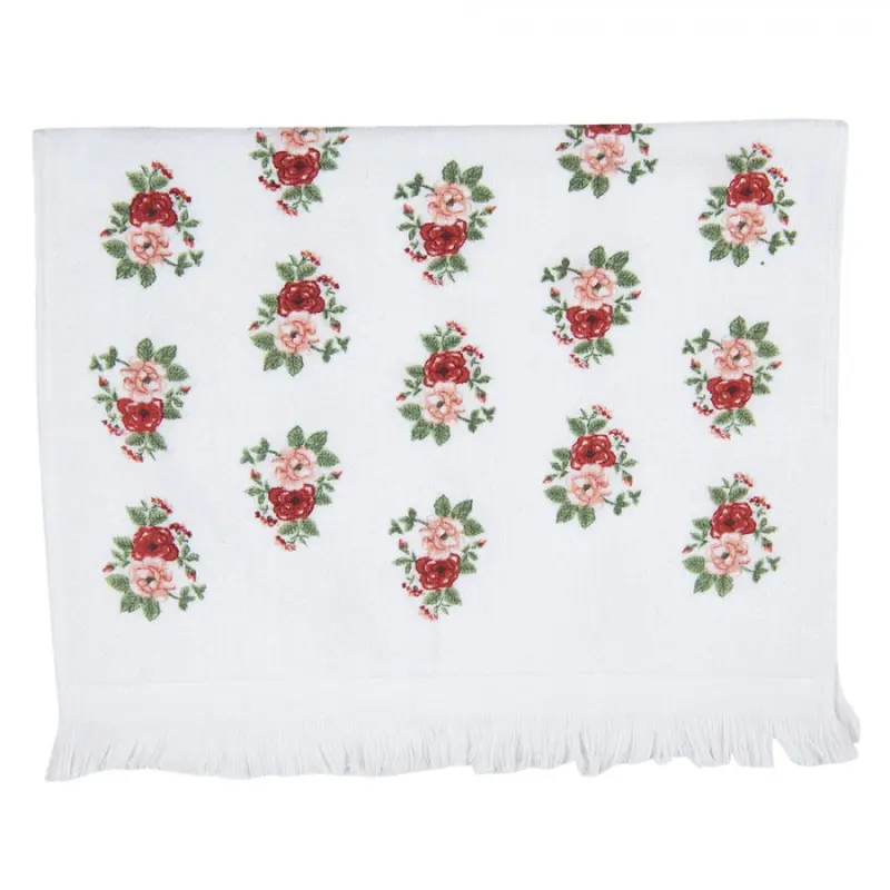 Bílý kuchyňský froté ručník s růžemi – 40x66 cm