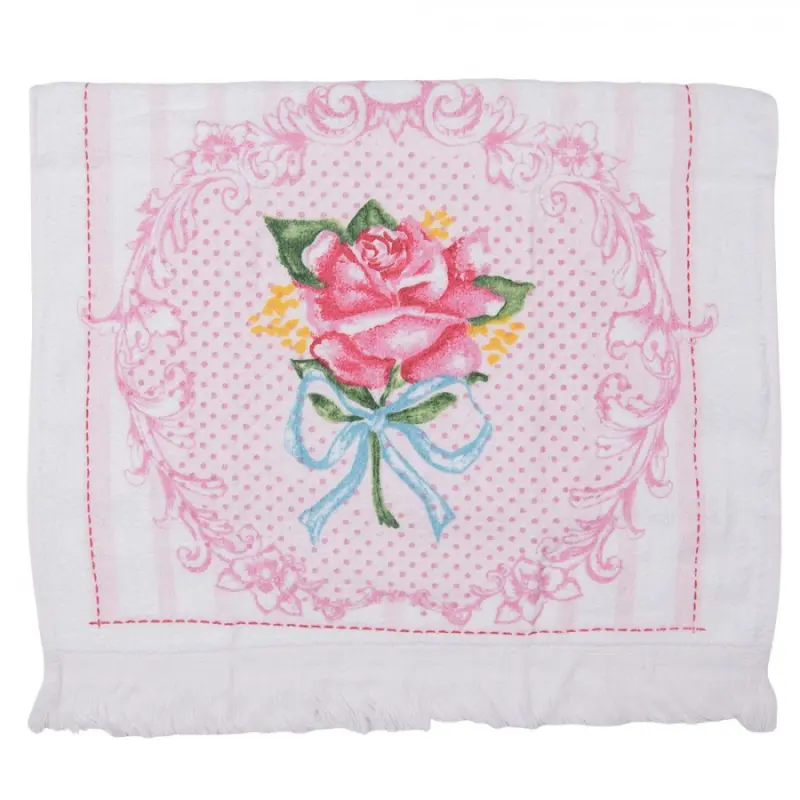 Bílý kuchyňský froté ručník s růží – 40x66 cm