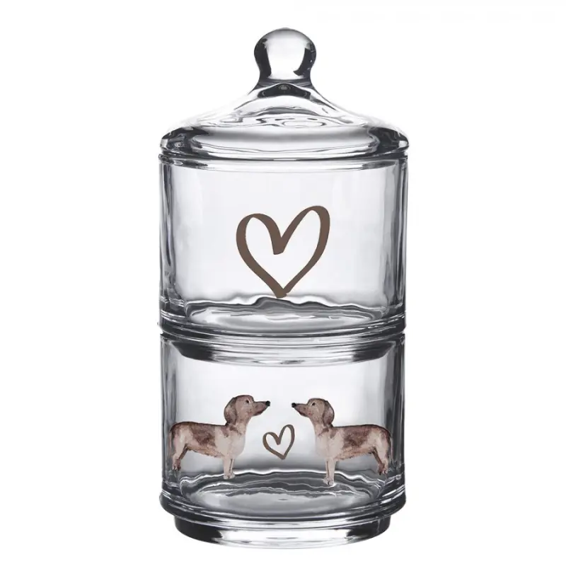 Skleněná dvojitá dóza s jezevčíkem Dachshund Love – 10x21 cm
