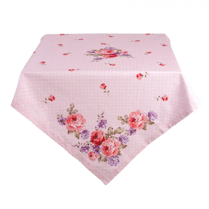 Růžový bavlněný ubrus na stůl s růžemi Dotty Rose - 150*250 cm Clayre & Eef