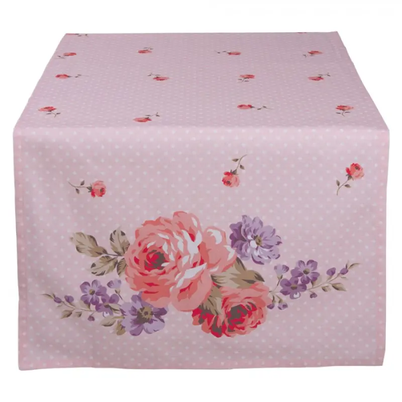 Růžový bavlněný běhoun na stůl s růžemi Dotty Rose - 50*140 cm Clayre & Eef