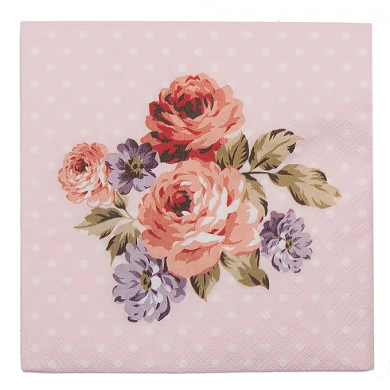 Růžové papírové ubrousky s růžemi Dotty Rose II – 33x33 cm
