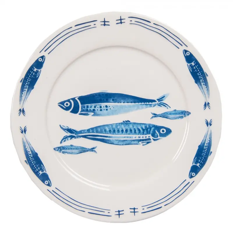 Porcelánový jídelní talíř s rybkami Fish Blue - Ø 26*2 cm Clayre & Eef