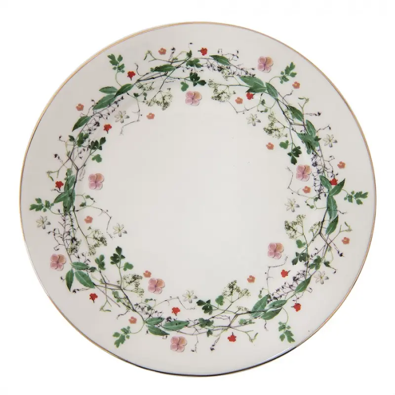 Porcelánový dezertní talířek s květy Flower fields - Ø 21*2 cm Clayre & Eef