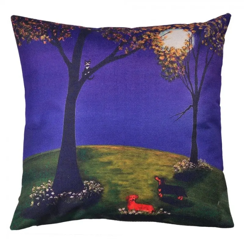 Povlak na polštář s noční krajinou a psy - 43*43 cm Clayre & Eef