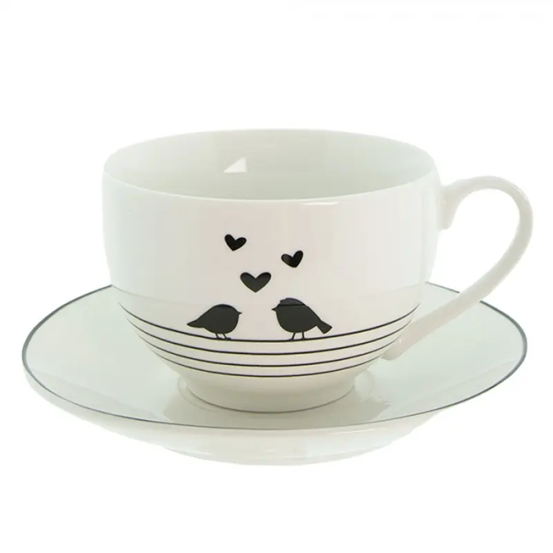 Porcelánový šálek s podšálkem s ptáčky Love Birds – 12x9x7 cm