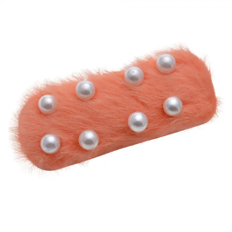 Lososová chlupatá spona do vlasů s perličkami – 7x1x3 cm