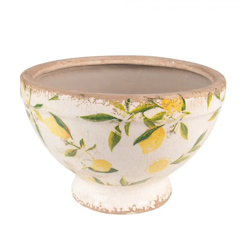Béžový keramický obal na květináč s citróny Lemonio M – 21x14 cm