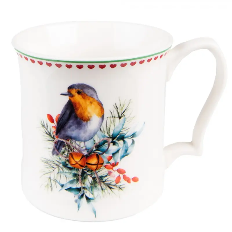 Porcelánový hrnek s vánočním motivem ptáčka – 414 ml