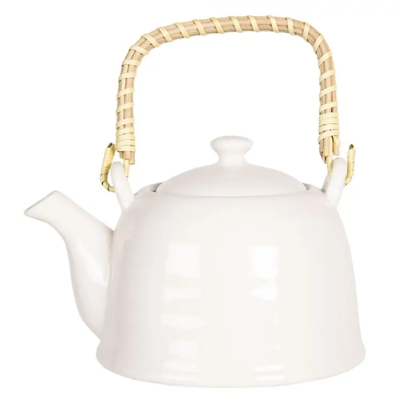 Bílá porcelánová konvička se sítkem na čaj - 18*14*12 cm / 0,8L Clayre & Eef