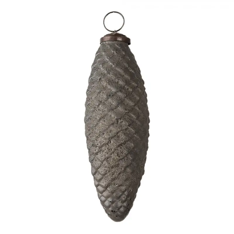 Šedo hnědá vánoční ozdoba ve tvaru šišky - Ø 6*17 cm Clayre & Eef