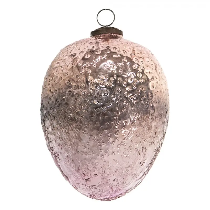 Růžové skleněné velikonoční vajíčko na jutovém provázku – 12x18 cm