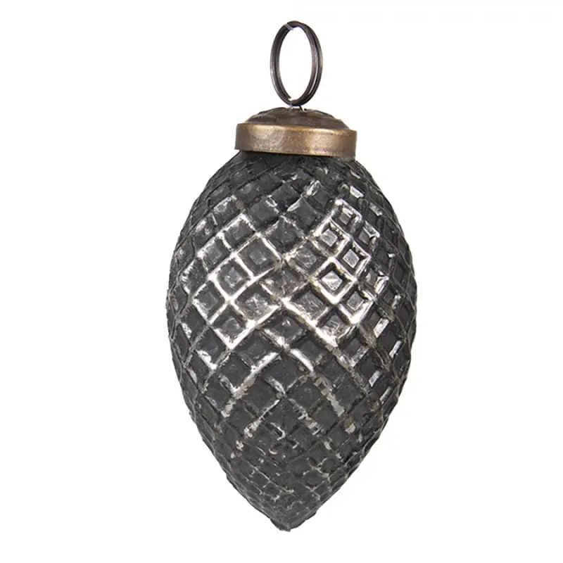 Černo-stříbrná antik skleněná ozdoba šiška – 4x7 cm