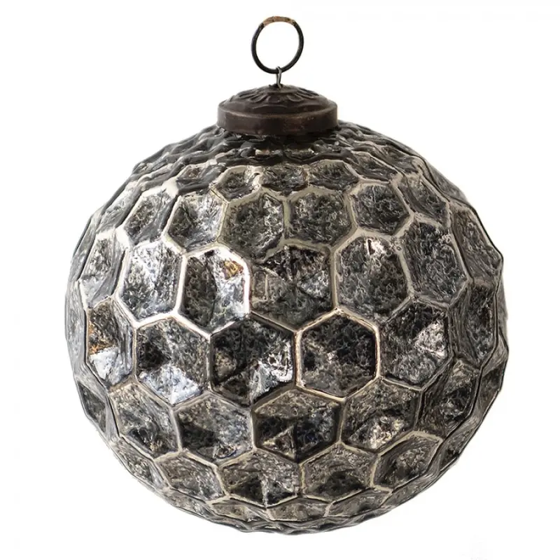 Černá antik skleněná koule Hexagon Black M - Ø12*12 cm Clayre & Eef