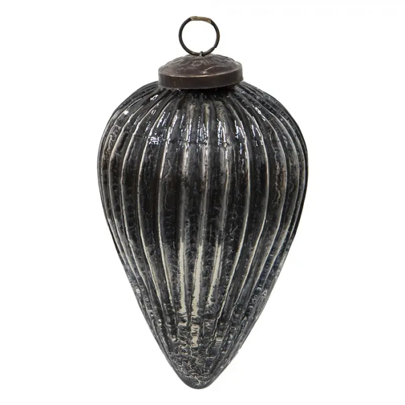 Černá antik skleněná vánoční ozdoba s patinou – 9x14 cm