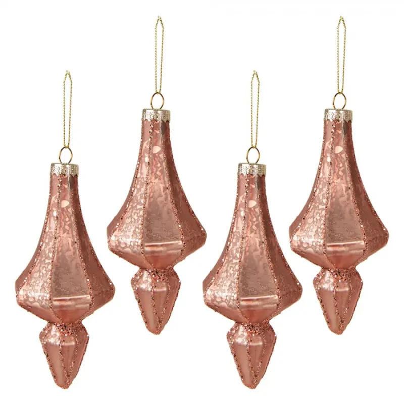4ks růžová vánoční ozdoba baňka XL - Ø 6*15 cm Clayre & Eef