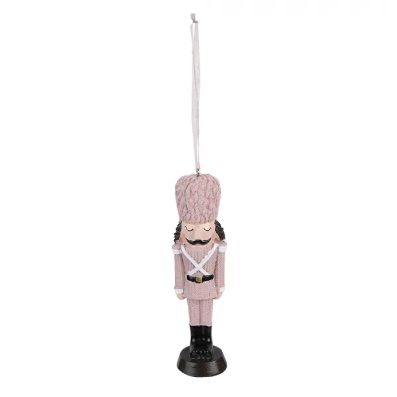 Růžová antik vánoční závěsná dekorace soška Louskáček - 4*3*13 cm Clayre & Eef