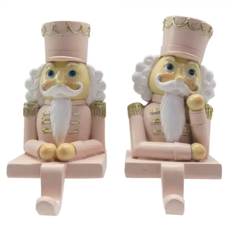 2ks háček na vánoční punčochu Louskáček v růžovém - 7*6*12 cm Clayre & Eef