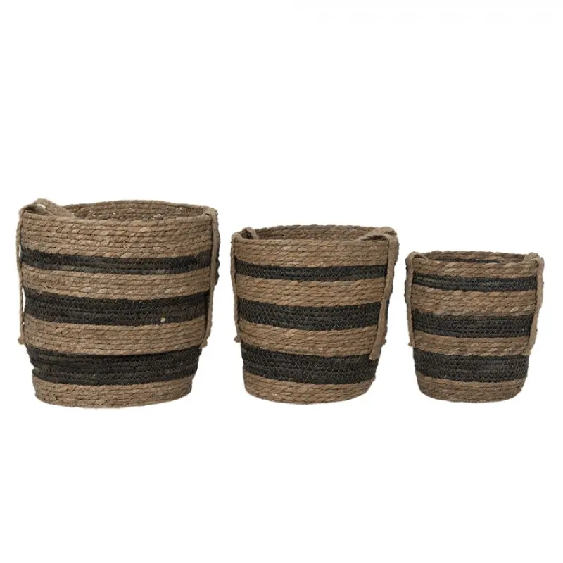 3ks přírodně černý košík z trávy – 33x33 /  28x30 /  24x26 cm